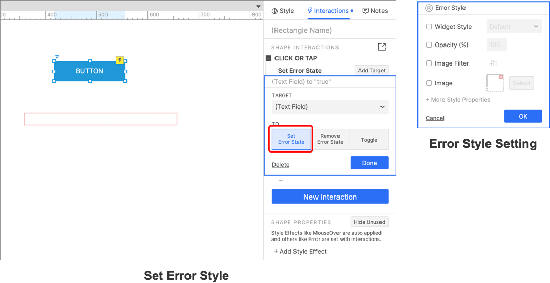 Error State Setting and Set Error State Action