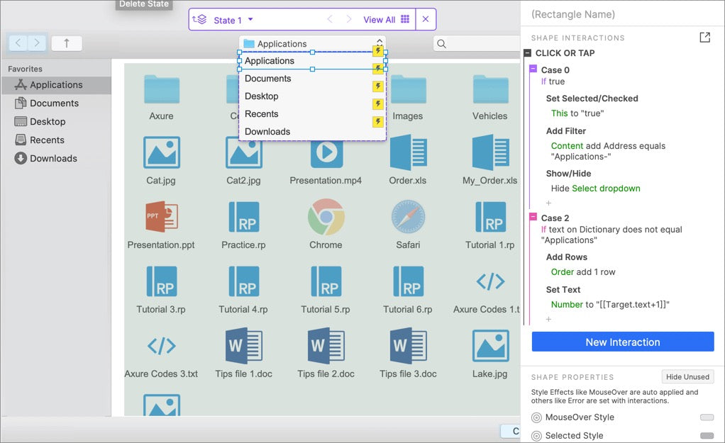 Dropdown list interactions