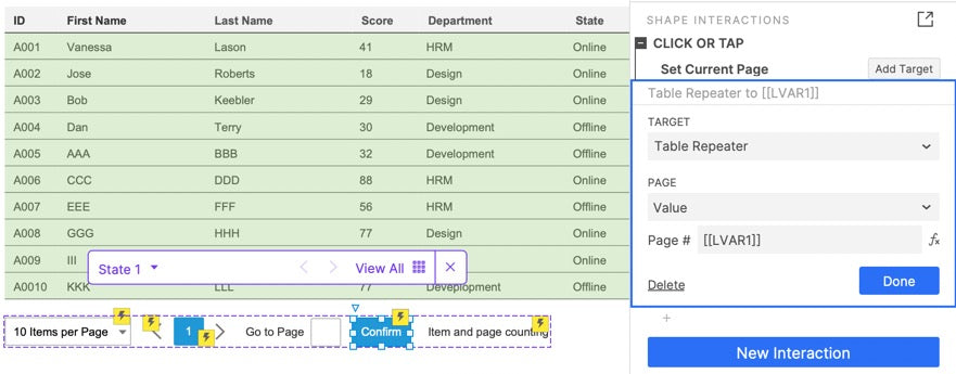 Go to page button interaction
