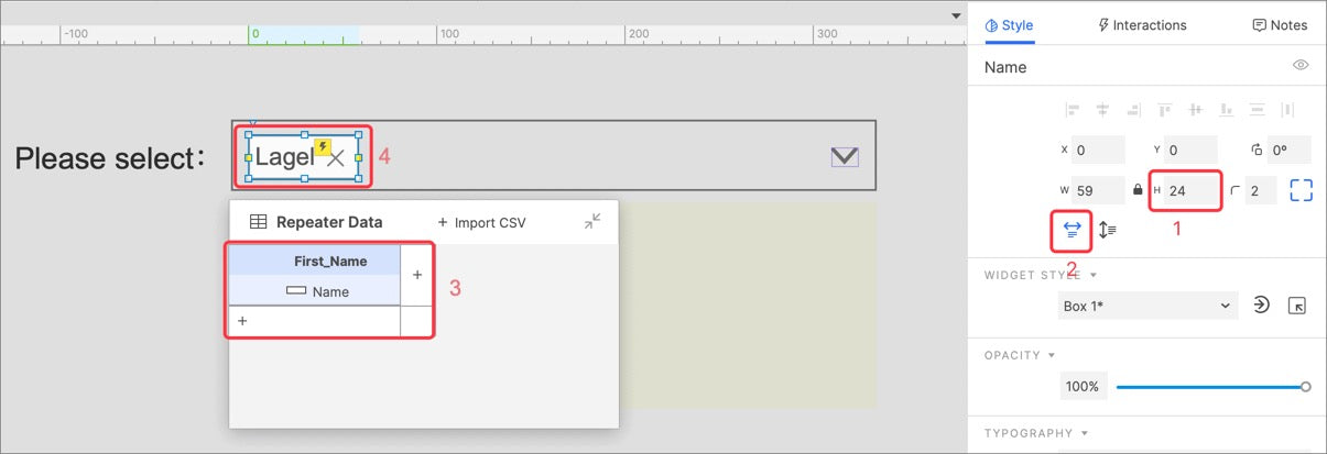 Selected Item repeater settings