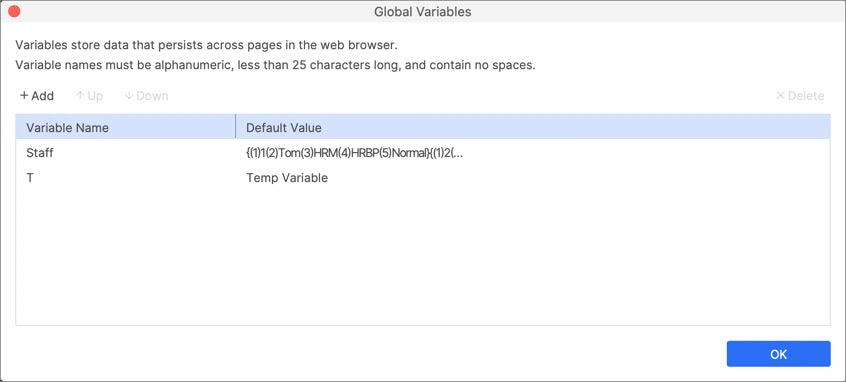 Set global variables