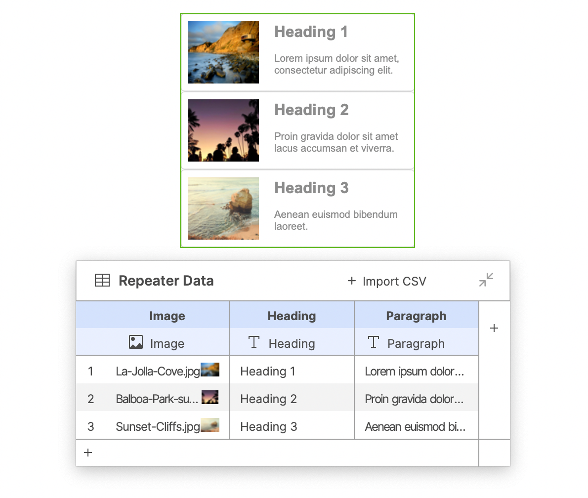 Drag a repeater card