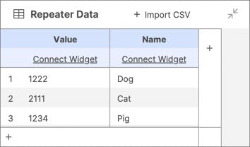 Repeater data table 
