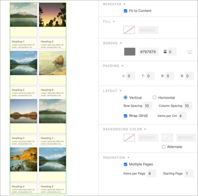 Repeat layout settings